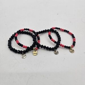 Erimish Pink And Black Beaded Bracelet Stacks Set Of 4